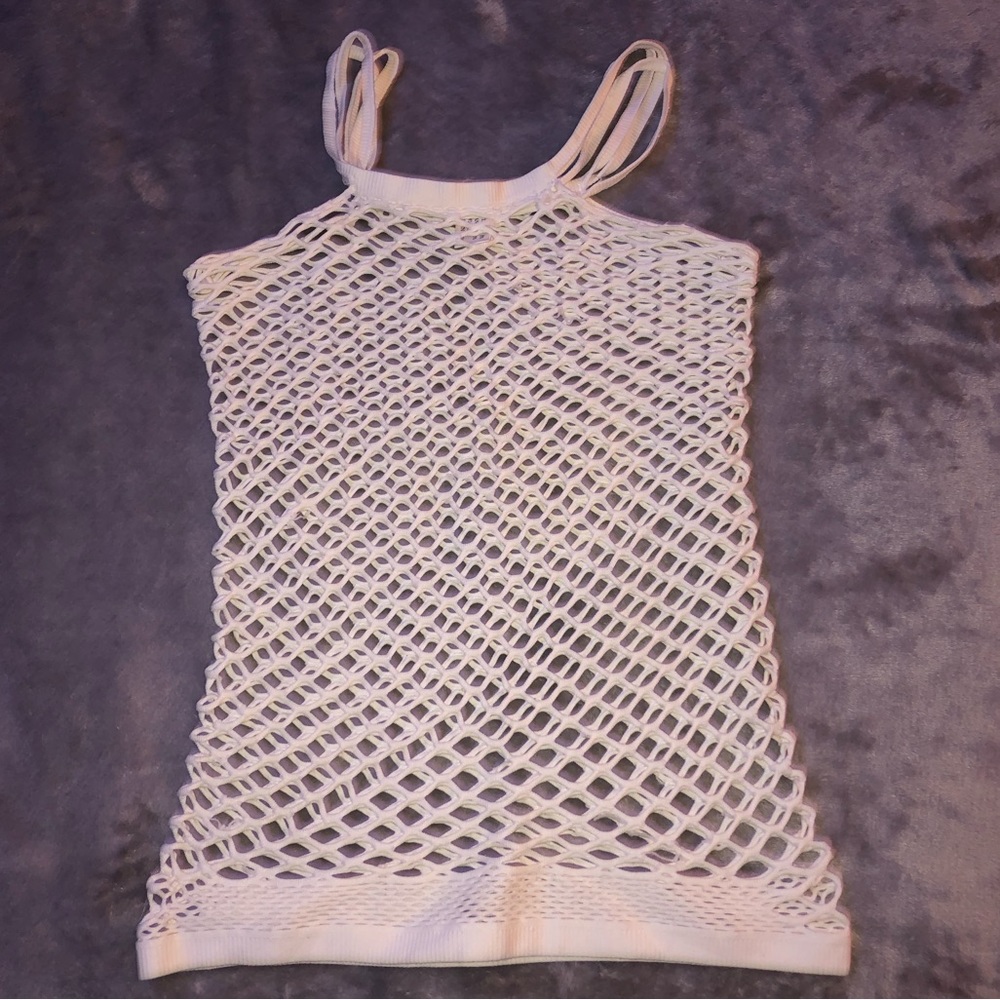 Fishnet shirt/ mesh see through white tank top